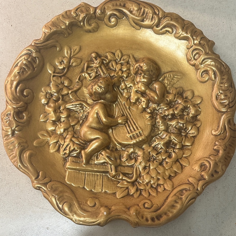 Gold Decorative Plate with Cherub Design